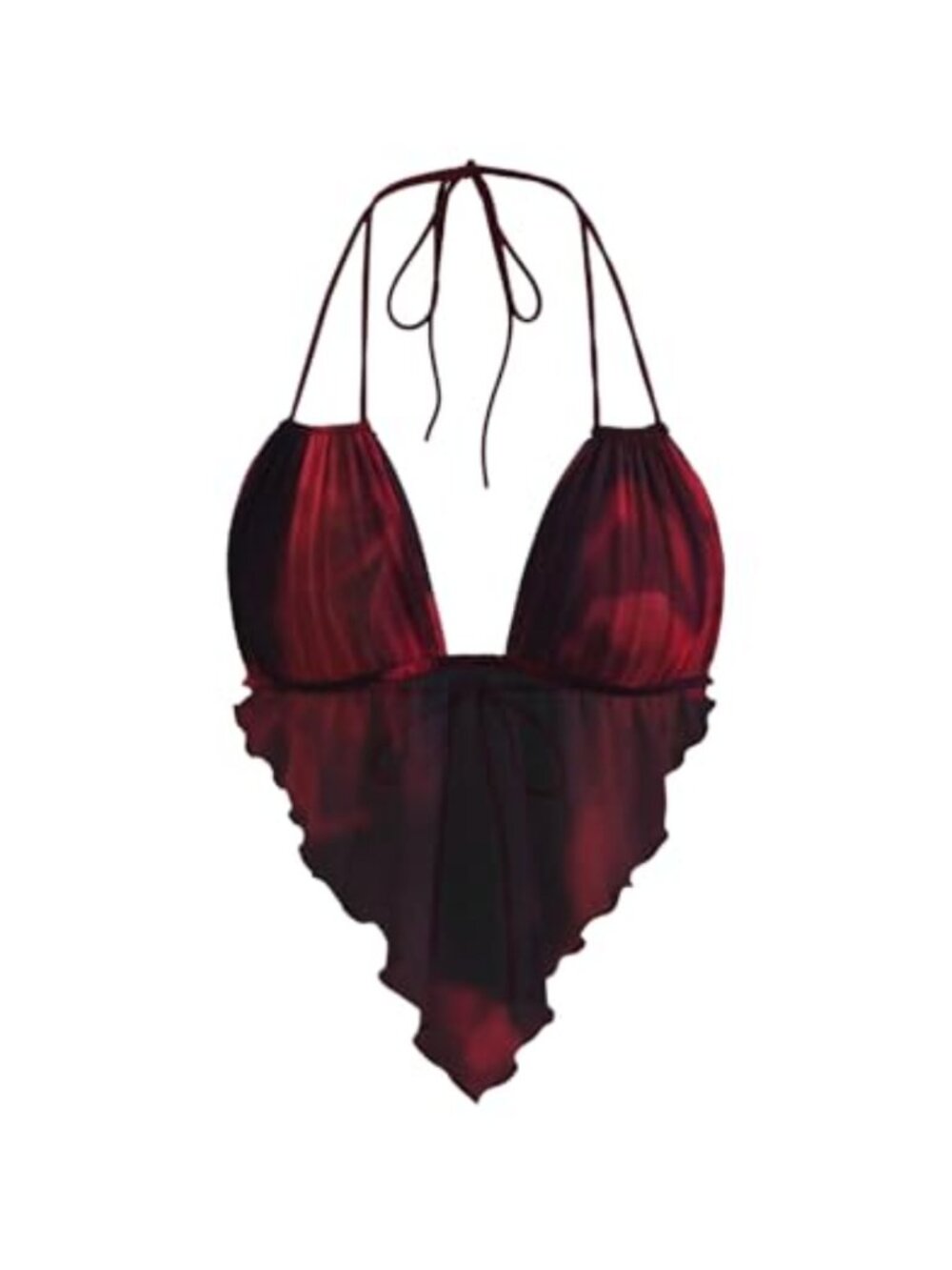 Tie Dye Heart Shaped Halter Top Ruffle Hem Backless Summer